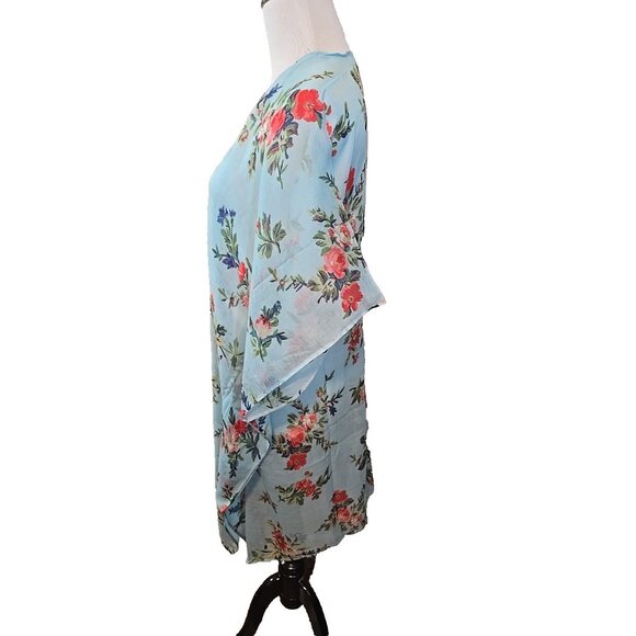 Raj Womens Top OS Blue Floral Open Duster Kimono Cover Up Boho Beachy New - Picture 3 of 11